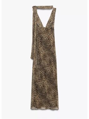 Zara Sleeveless V-Neck Leopard Print Maxi Dress - Brown/Black